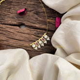 Vriksham Antique 5 Round Pendant Invisible Chain-White Red-G20619